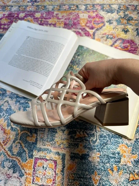 Metallic Block Heel Sandals - Picture 3 of 16